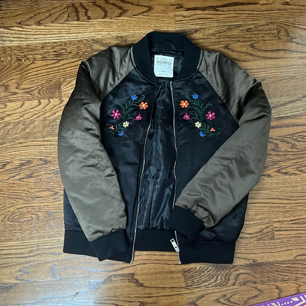 Green and black floral bomber jacket size medium